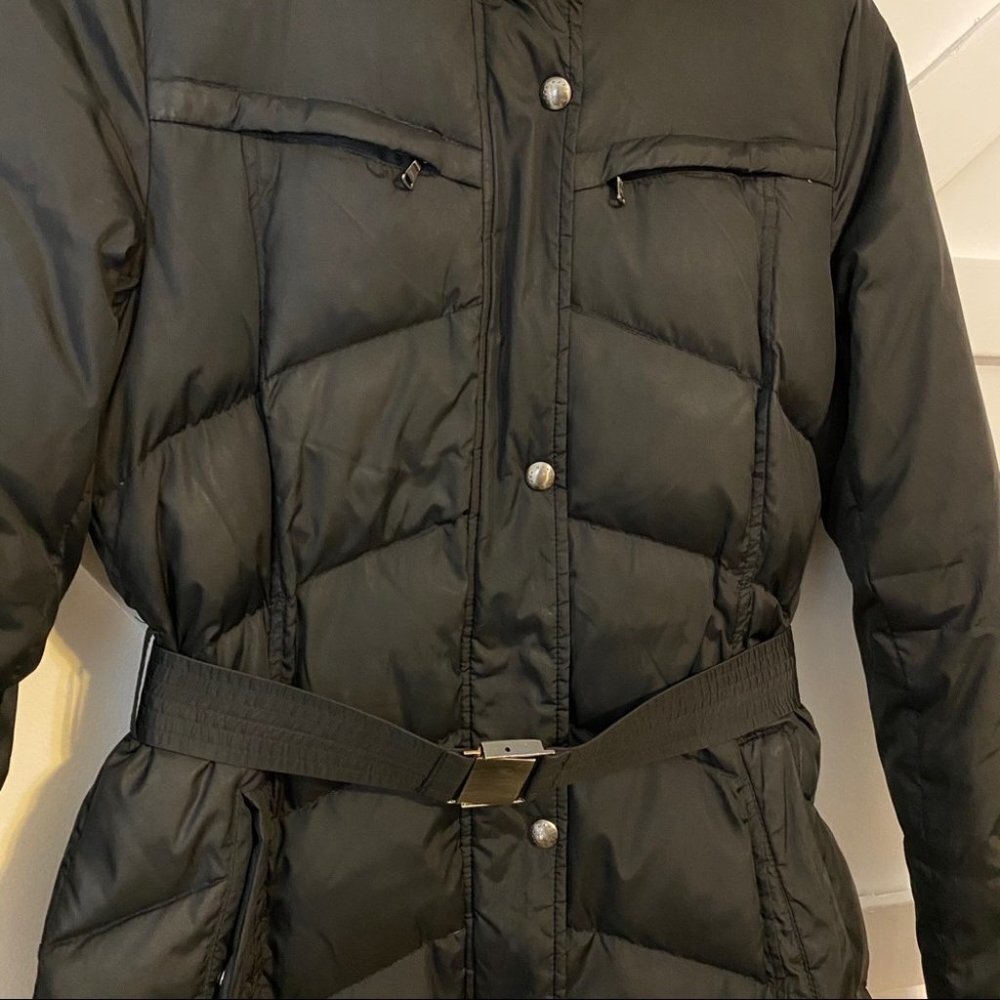 Marc New York Fur Detachable Hood Down Button Down Belted Puffer Jacket Black S - Picture 4 of 11
